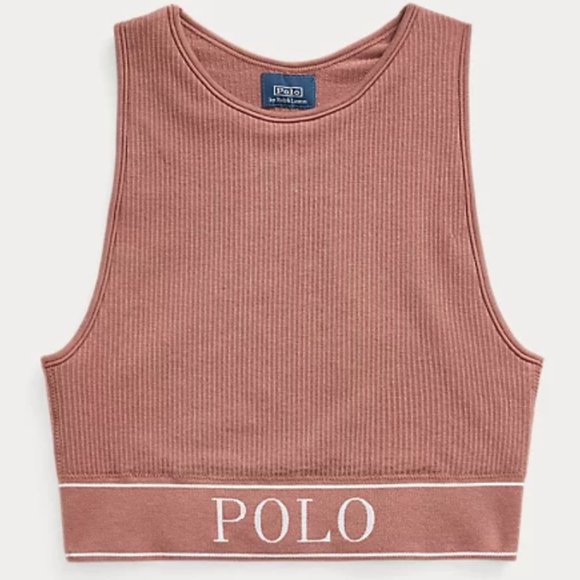 New Sold Out Polo Ralph Lauren Ribbed Cropped Jewelneck Tank Terracotta - Picture 1 of 7